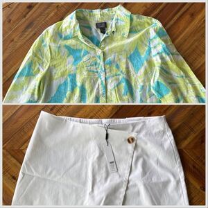 Chico’s tropical button-up shirt + skort bundle
